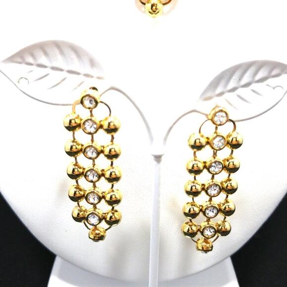 Rhinestone Choker Necklace Post Earrings Set, Light Weight Gold Tone, 18 Inches - Picture 3 of 7